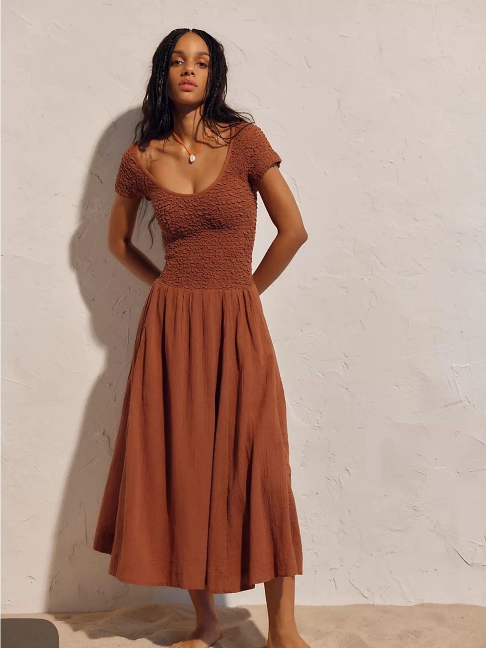 Free People Darling Midi Dress Women Medium Free EST Brown Maxi Boho Scoop Neck